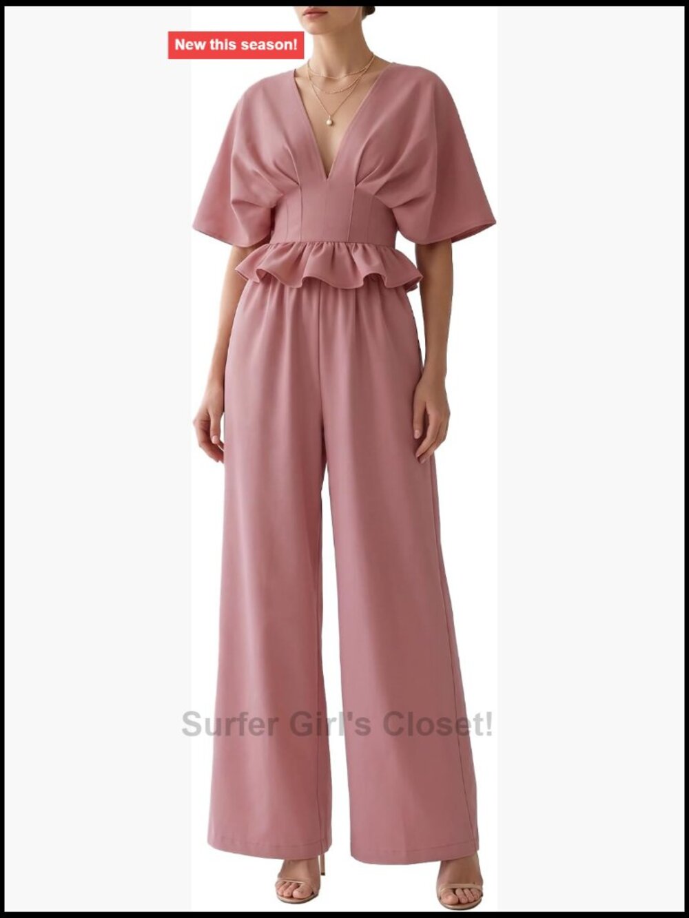 Women's 2 Piece Set V Neck Ruffle Top Wide Leg Pants Casual Dressy Matching